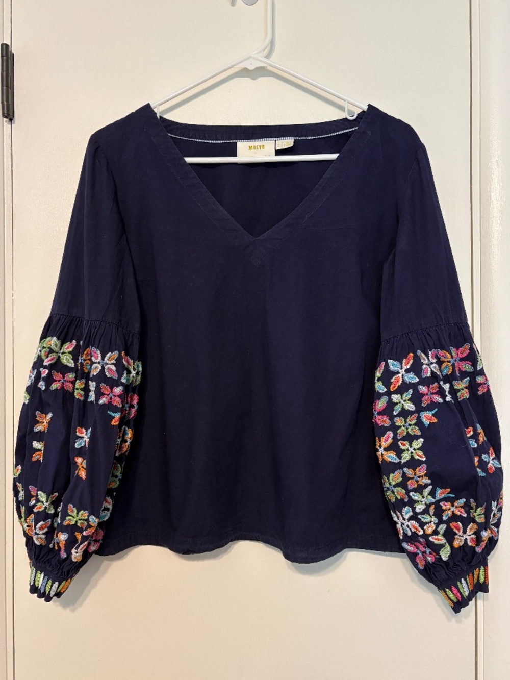 Maeve by Anthropologie Women's Sonja V-Neck Embroidered Shirt Top Blouse Size 10